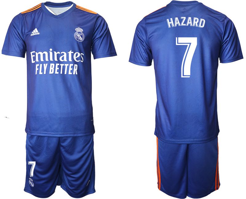 Men 2021-2022 Club Real Madrid away blue #7 Adidas Soccer Jerseys